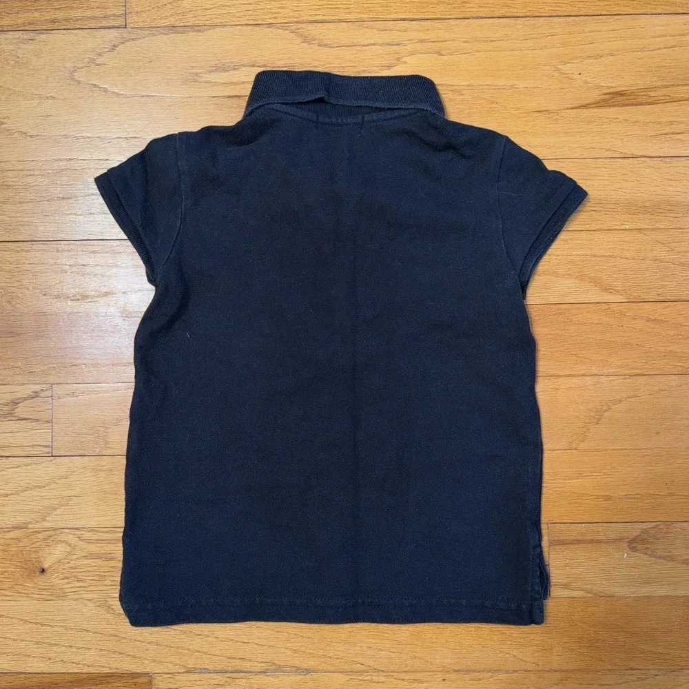 Polo‎ Ralph Lauren Preppy Girls Black Pique Short Sleeve Polo Size 6 White Pony